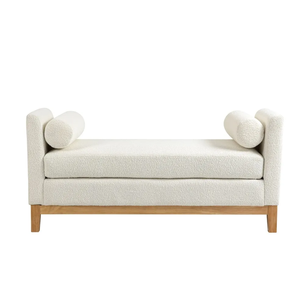 

54.3"W Elegant Upholstered Bench/Ottoman with Wood Legs & 2 Bolster Pillows for Bed End, Bedroom, Living Room, Entryway (Ivory)