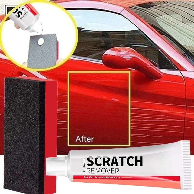 Removedor de arañazos para coche, pasta de pulido con esponja, Kit de cuidado de la pintura de la carrocería del coche, compuesto de molienda, cera antiarañazos