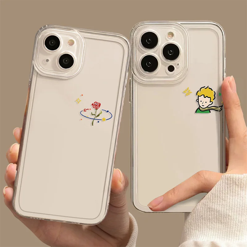 The Little Prince Clear Lover Couple Phone Case For iPhone 14 15 13 11 12 Pro XS Max 13Mini XR SE 15 Plus Paired Cover Shell Bag