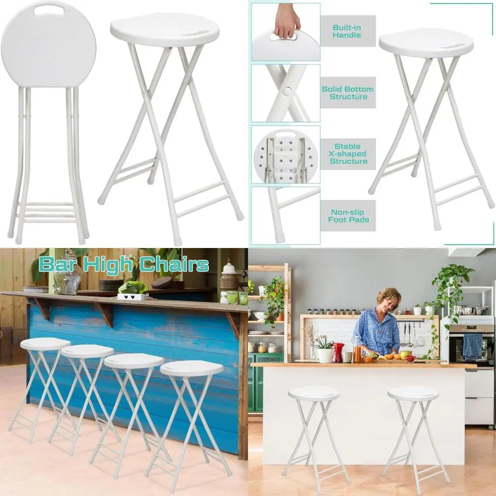 كرسي بلاستيكي محمول 24 قابل للطي بمقبض، شديد التحمل للبالغين، سعة 300 رطل، مناسب للاستخدام الداخلي والخارجي (Whi) #1