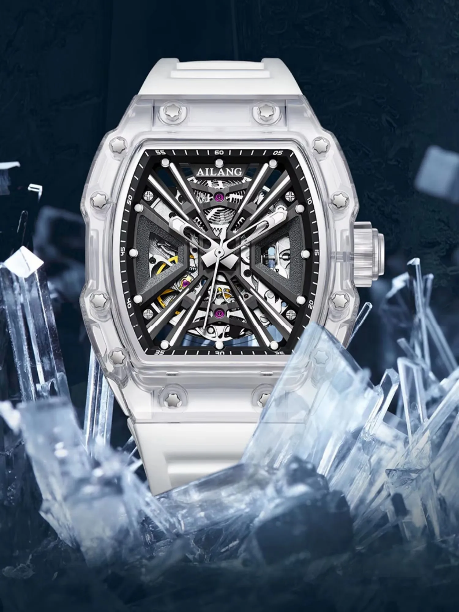 

AILANG брендовые автоматические механические часы для вина, мужские трендовые светящиеся модные спортивные водонепроницаемые прозрачные часы, новые