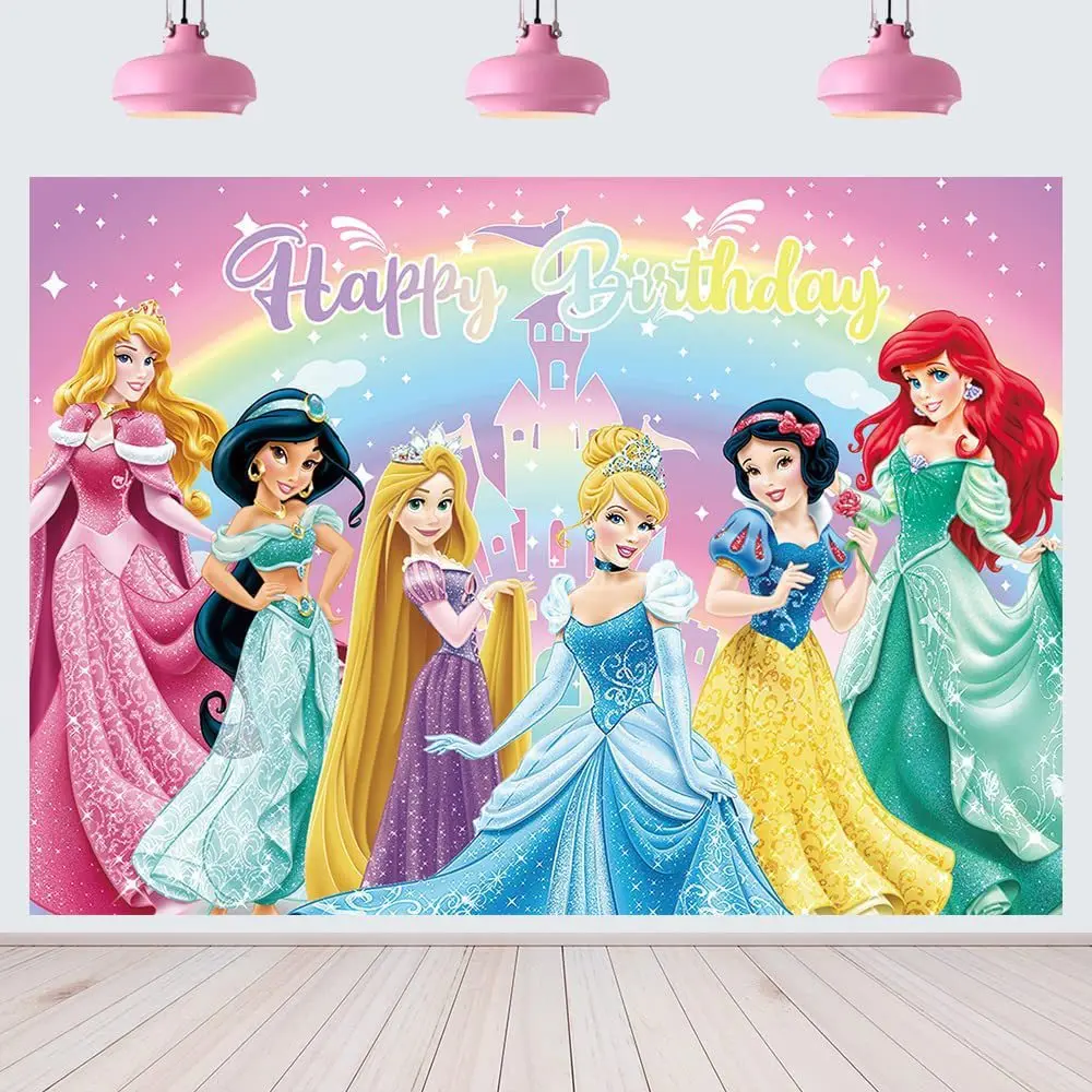 Princess Happy Birthday Photo Backdrop Girl Princess Birthday Party Baby Shower Background