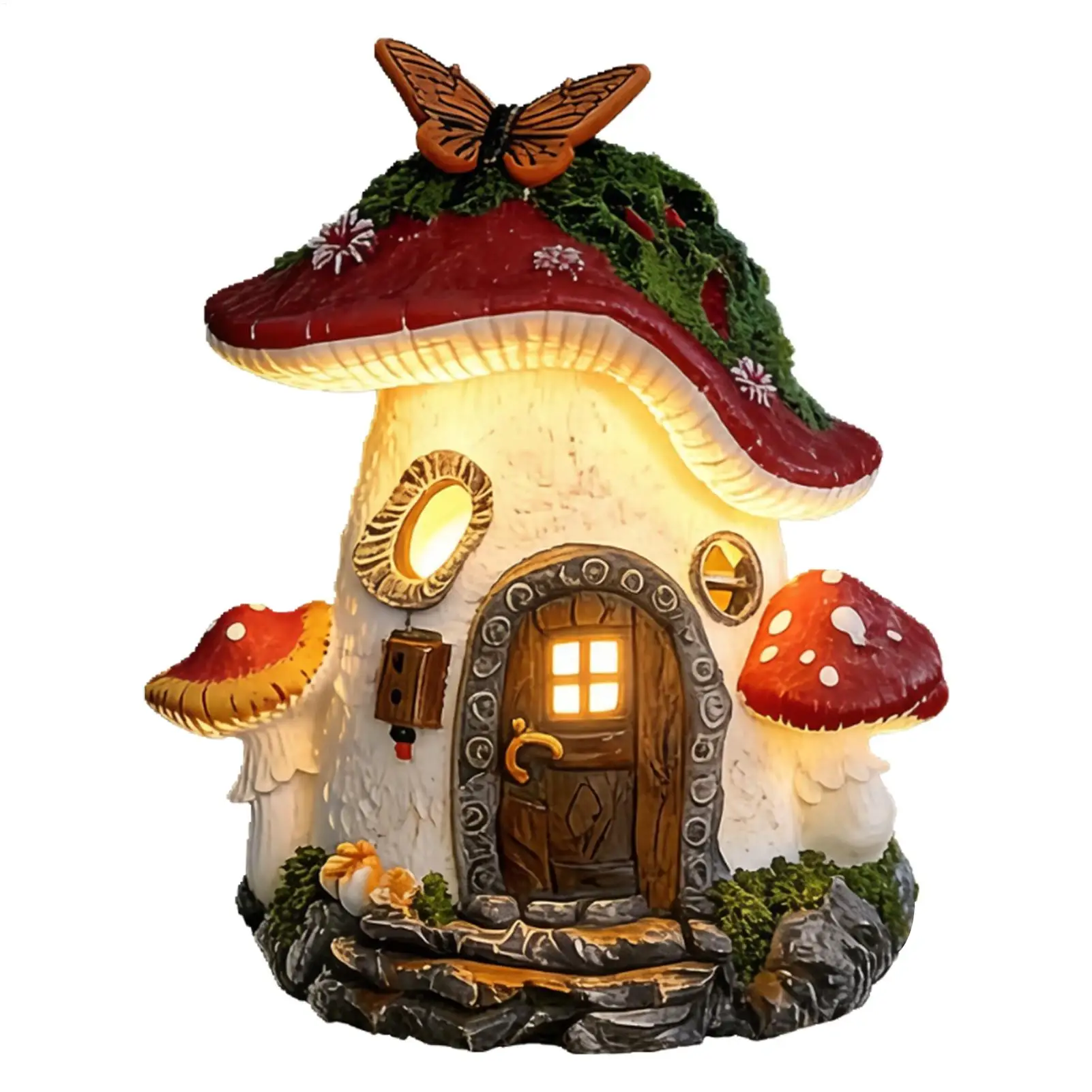 Solar-Powered Illuminated Mushroom House Cute Resin Solar Light Fairy Houses mini Landscape Gnome Terrarium House Castle