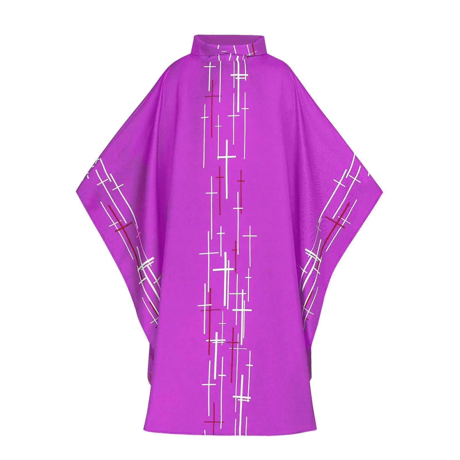 

Halloween Performance Costume Vintage Wizard Robe Long Cross Print Cowl Neck Cape Bat Sleeve Priest Suit Women's Ethnic Wear