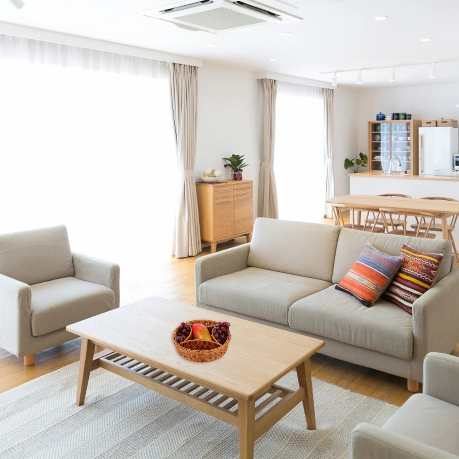 

1 шт., креативная корзина с фруктами с 5 отделениями, тканый органайзер для хранения закусок, легкая шикарная сервировочная тарелка для домашней кухни