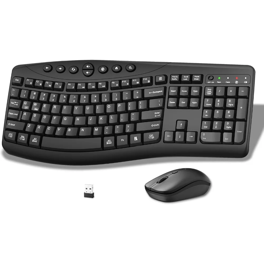 Wireless Keyboard and Mouse Set, Quiet Ergonomic Design with Adjustable DPI Mouse for Multiple Platforms