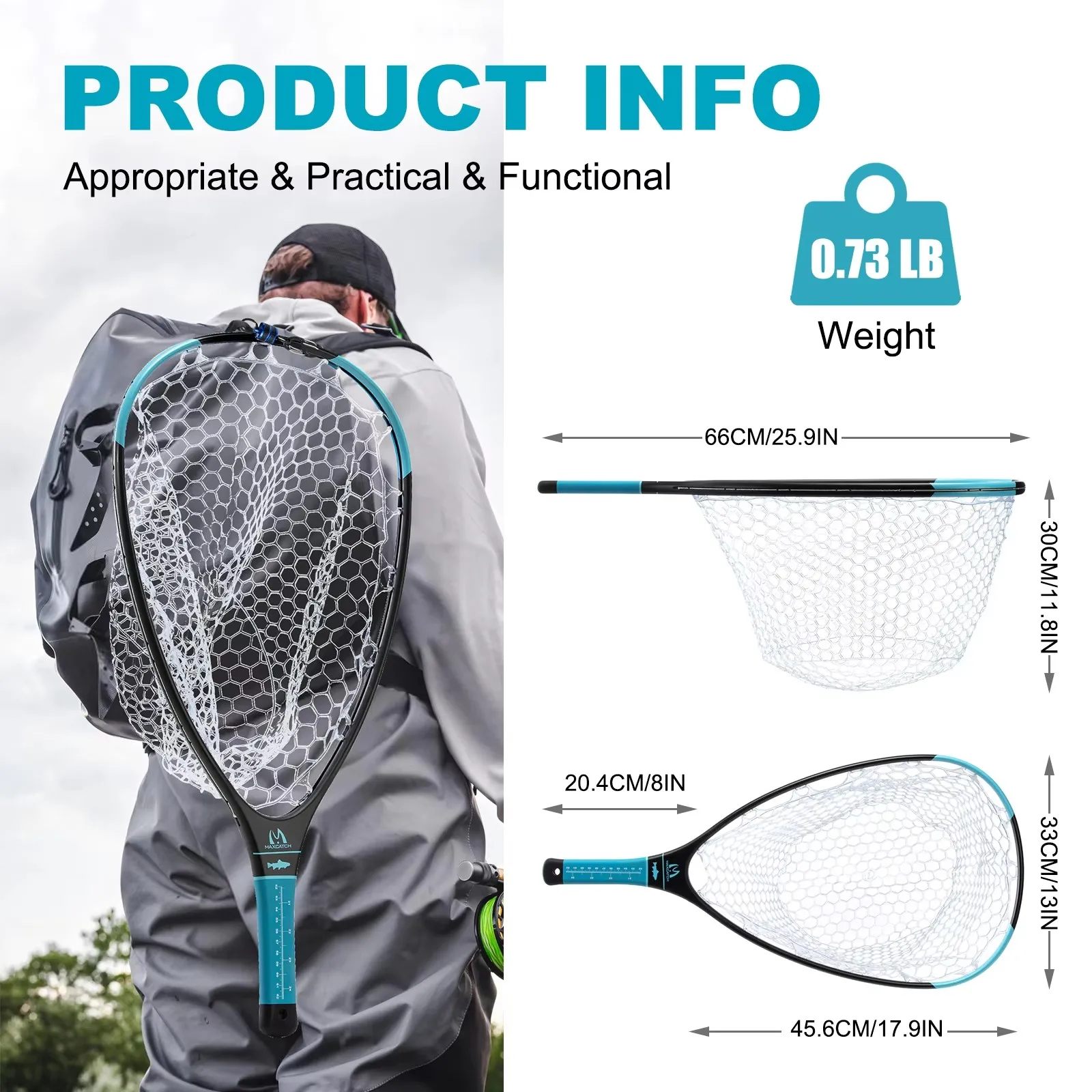 MAXCATCH Carbon Fiber Landing Net Rubber Mesh Lightweight Strong Handle Trout Salmon Fly Fishing Hand Net Durable Fishing Tool - view 4