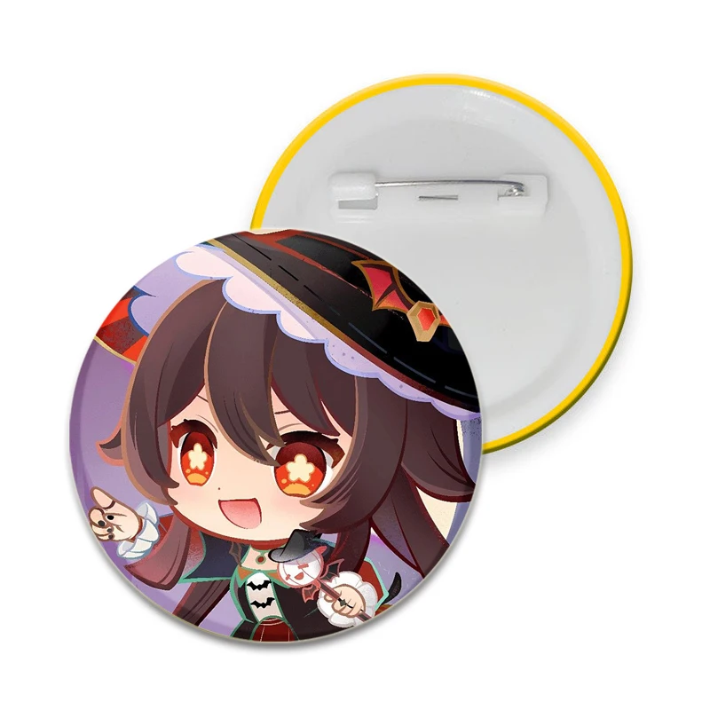 32/44/58mm Genshin Impact Hu Tao Round Brooch Clothing Lapel Pin Souvenir Soft Button Decorative Hat Badge