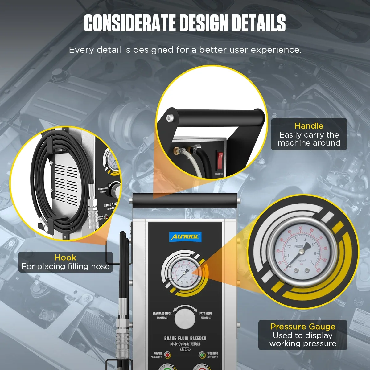AUTOOL AST609 110V 220V Adjustable Pressure Automatic Universal Brake Fluid Machine Tester Bleeder For All Cars images - 6