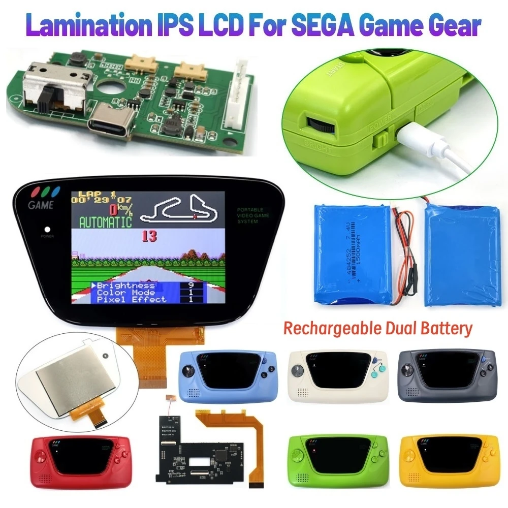 

Перезаряжаемый аккумулятор, HD-экран 3,5'' с ламинированной подсветкой, 640x480, ретро-пиксельный IPS LCD-дисплей, комплект с предварительно вырезанным корпусом для SEGA GG