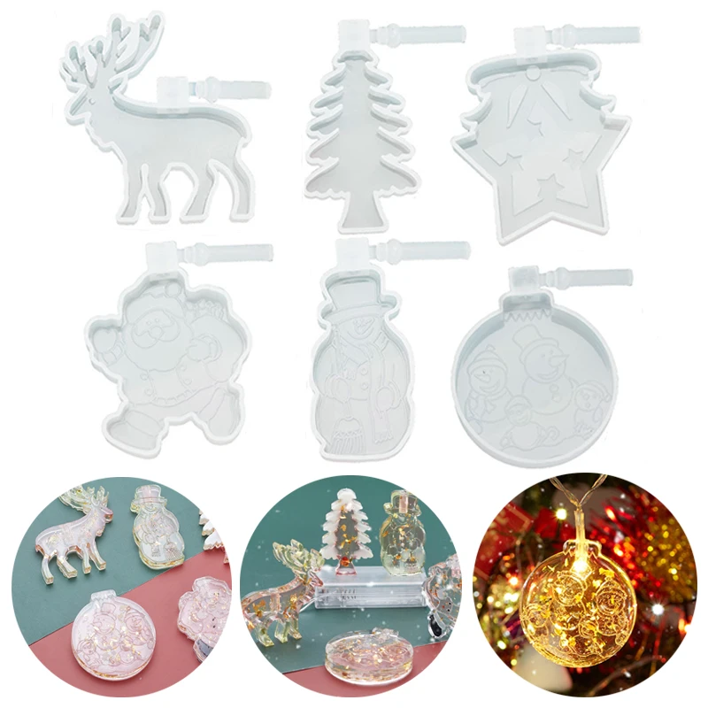 DIY Christmas Silicone Mold Little Snowman Christmas Lighting Elk Pendant Decoration Pendant Hanging Resin Silicone Mold Mould