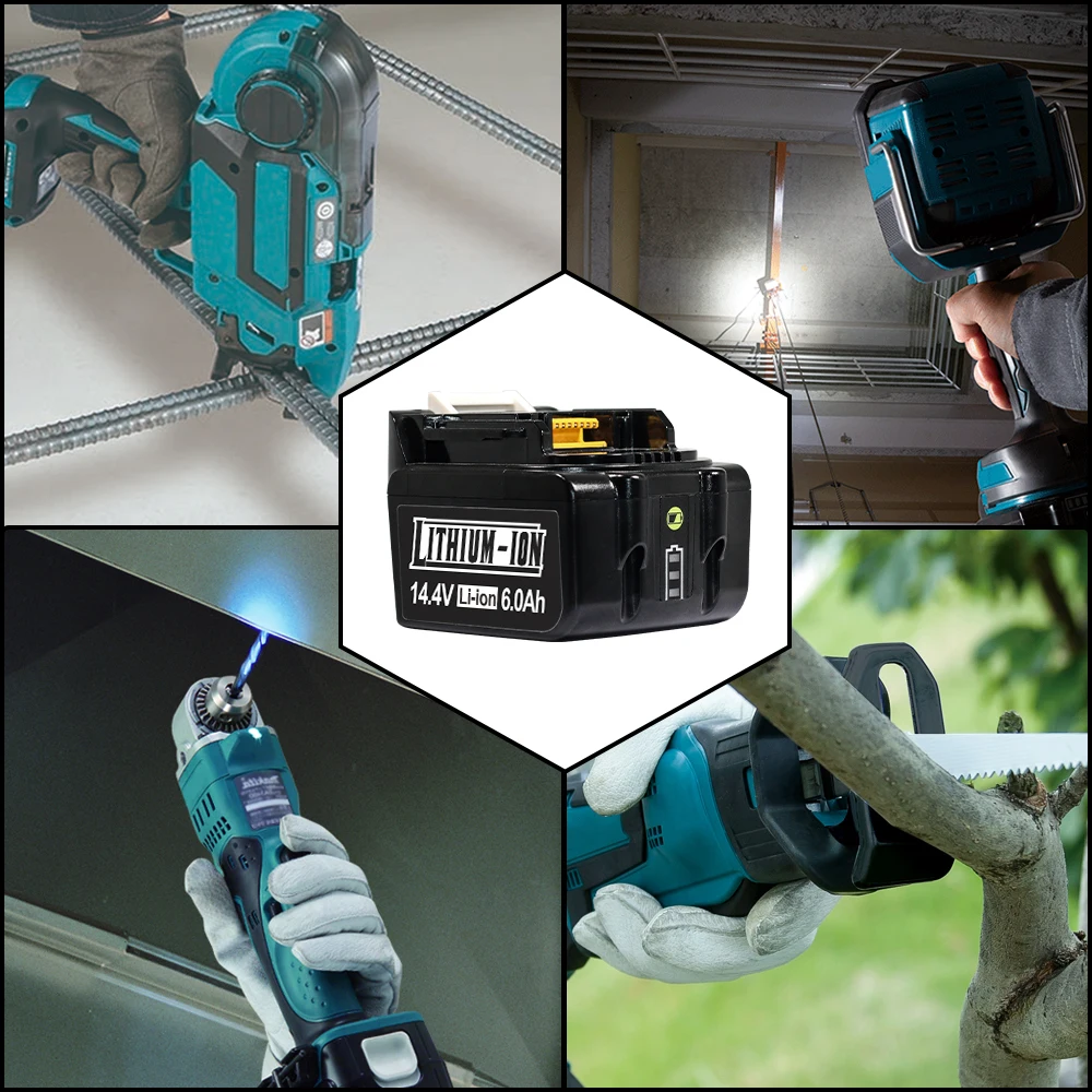 

FOR Makita 14.4V 6.0Ah Lithium Ion Battery Fast Charging Compatible with BL1850 BL1830 BL1860 BL1850B Electric Tool Battery