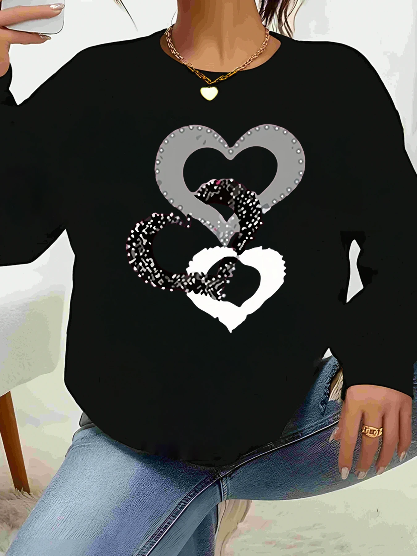 

Топ с длинными рукавами и блестками в форме сердца, повседневная женская одежда на день Святого Валентина