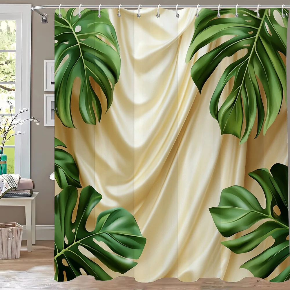Nordic Tropical Plant Leaves Print Shower Curtain Partition Privacy Hanging Curtain with Hooks Multiple Size Machine Washable