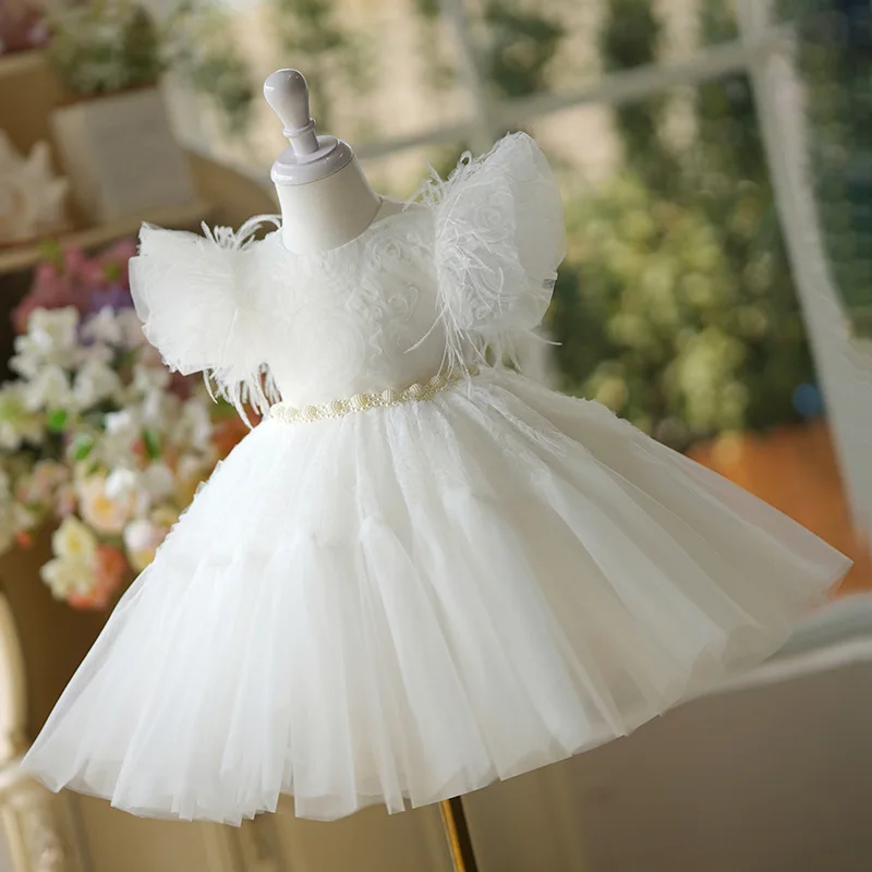 Robe Tutu Luxueuse à Fleurs Blanches pour Petite Fille, Tenue de Princesse pour ixd'Anniversaire pour Enfant