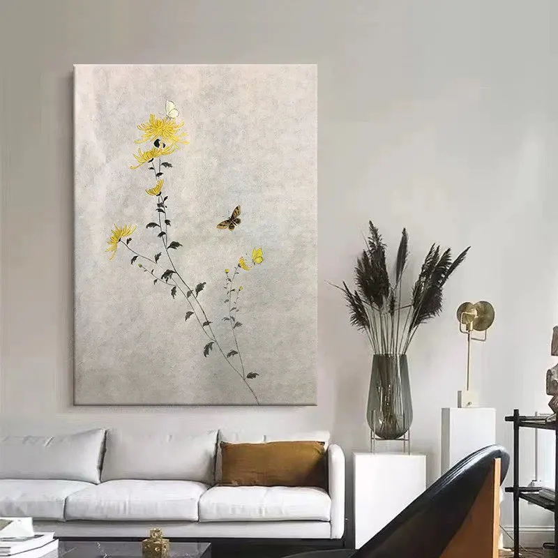 لوحة زيتية نقية مصنوعة يدويًا على القماش على شكل زهور صفراء صورة جدارية لتزيين المنزل ملصق جداري لغرفة المعيشة وغرفة النوم