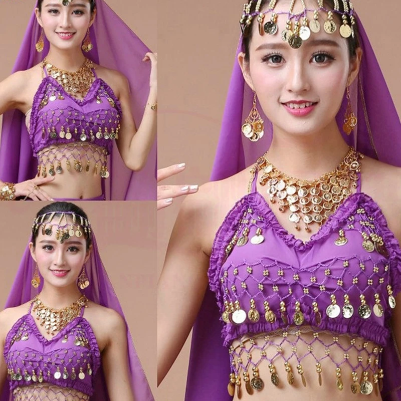 India/Arab/Thailand Stage Dance Costumes Sequins Belly Dance Bra Top Tassel Triangle Towel Show Party Halter Beach V Neck Crop