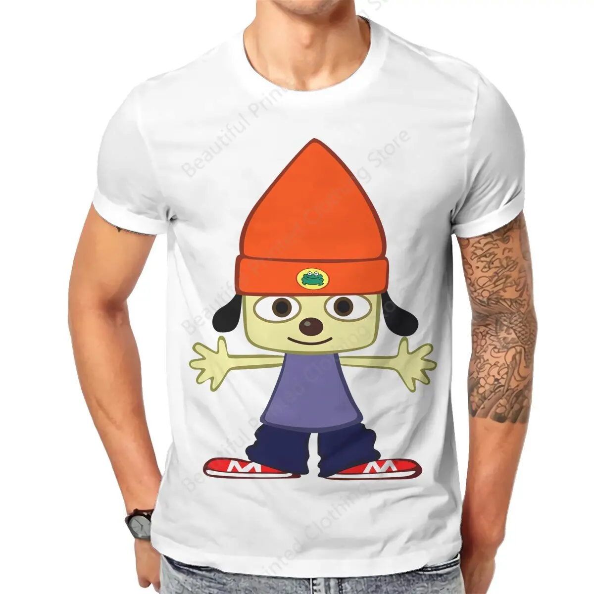 Couple T-Shirt Parappa The Rapper Funny Printing T-Shirts Loose Crewneck Breathable Tee Cotton Fun Tees