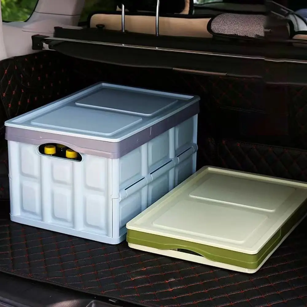 

Plastic Car Trunk Storage Boxes Stackable Large Capacity Foldable Storage Trunk Space Saving Open Storage Box SUV Trunk Storage