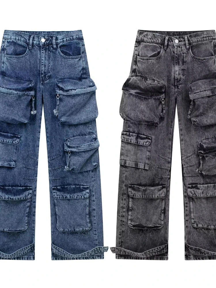 

Fall Winter New Arrival Loose Desert Sle Multi ket Workwear Jeans Women's Premium Denim Pants l Waist Long Trousers