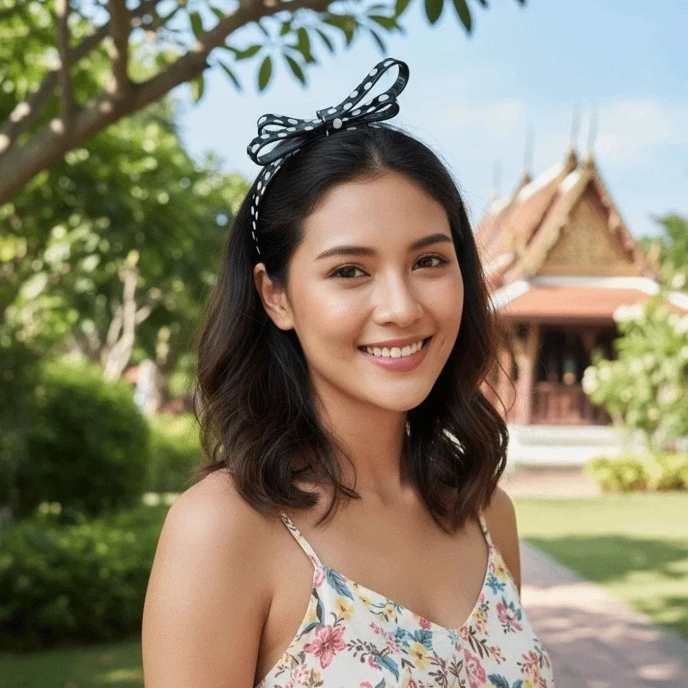 

Korean Style Headwear Polka Dot Hair Hoop Waterproof Solid Color Bow Headband Anti-slip Glossy Acetic Acid Hairband Girls