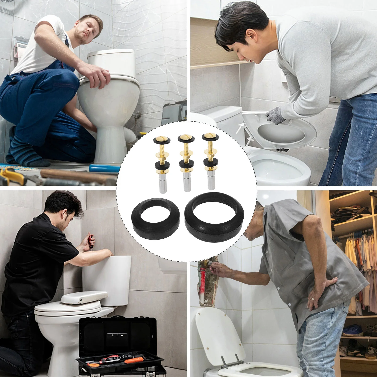 

1Set Toilet Tank Bolts and Washer Replacement Kit Durable Seal Ring Leakproof Easy Install Toilet Seat Bolts and Screws Set