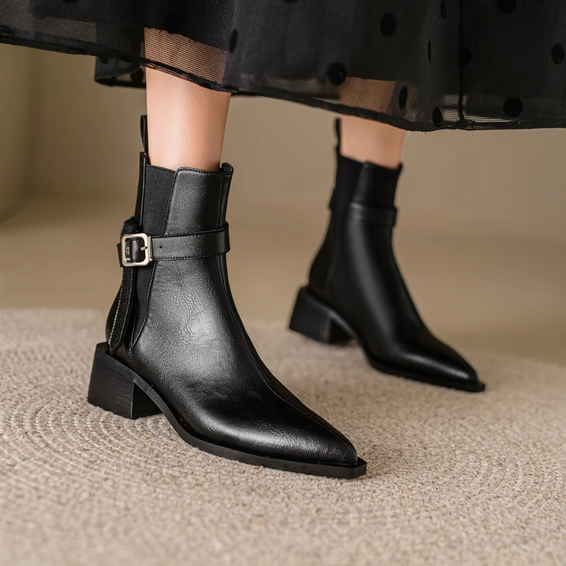 Scarpe da donna stivaletti in pelle crosta scarpe a punta con tacco quadrato scarpe Mature donna autunno inverno Office Lady Chelsea Boots