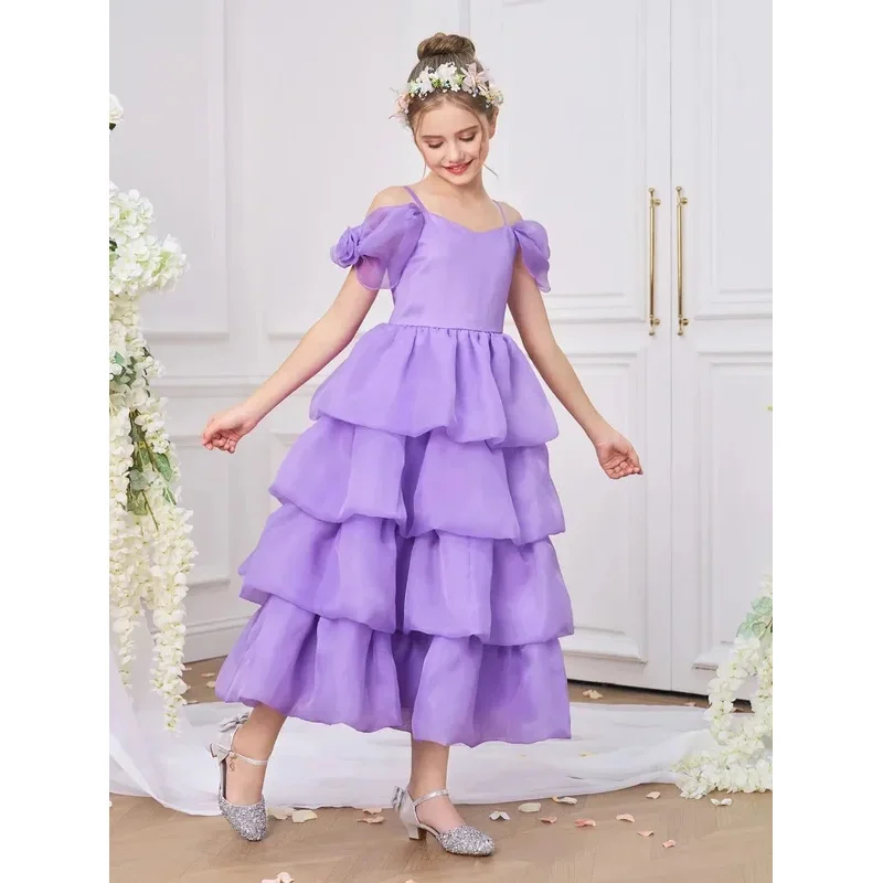 

COSda@Summer Party Flower Girls Dresses Elegant Layer Wedding Bridesmaid Prom Gown First Communion Princess Girl Dress Evening C