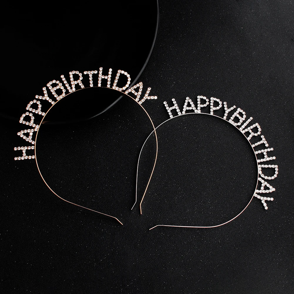 Glänzendes Strass-Stirnband mit englischen Buchstaben „Alles Gute zum Geburtstag“ für Frauen, Zinklegierungsmaterial, Party-Schmuck, beliebtes Haar-Accessoire – Detail 12