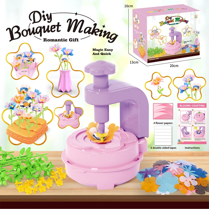 Simulación creativa fabricante de flores juguetes artesanales DIY montaje interacción trabajo hecho a mano máquina de grabado juguetes para niños niñas regalos de cumpleaños