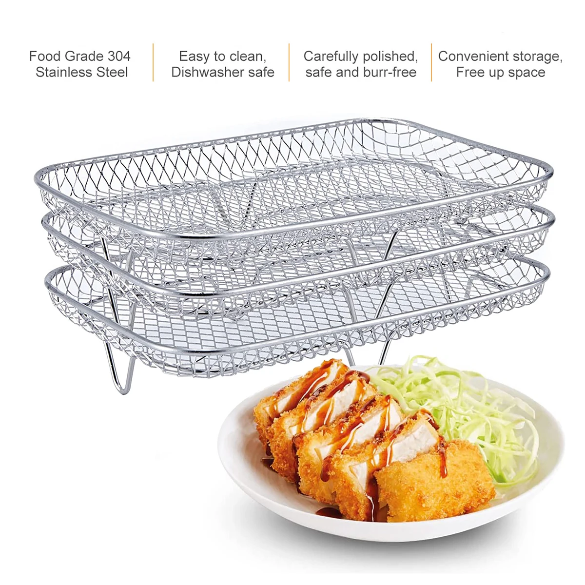 3 layers Air Fryer Racks 304 Stainless Steel Air Fryer Basket Tray and Steaming Racks Baking Pan Cooker Accessories Cooking Tool