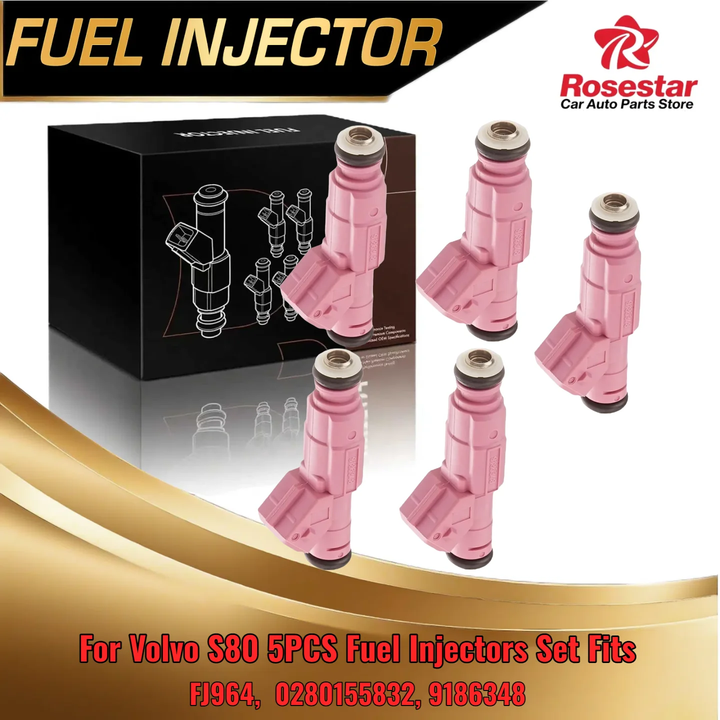 

For Volvo S80 5PCS Fuel Injectors Set Fits 1999-2001 2 9L Engine 0280155832 FJ964 9186348