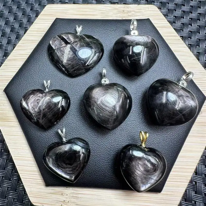 

S925 Natural Hypersthene Heart Pendant Jewelry Crystals Women Jewelry Specimen Holiday Gift 1PCS