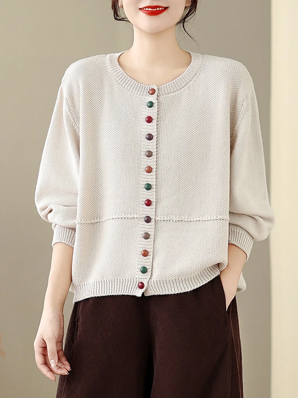 Retro ort Svel gebreide trui dames lang Sve rond Ne open vest dunne lente herfst Sle Faion dames