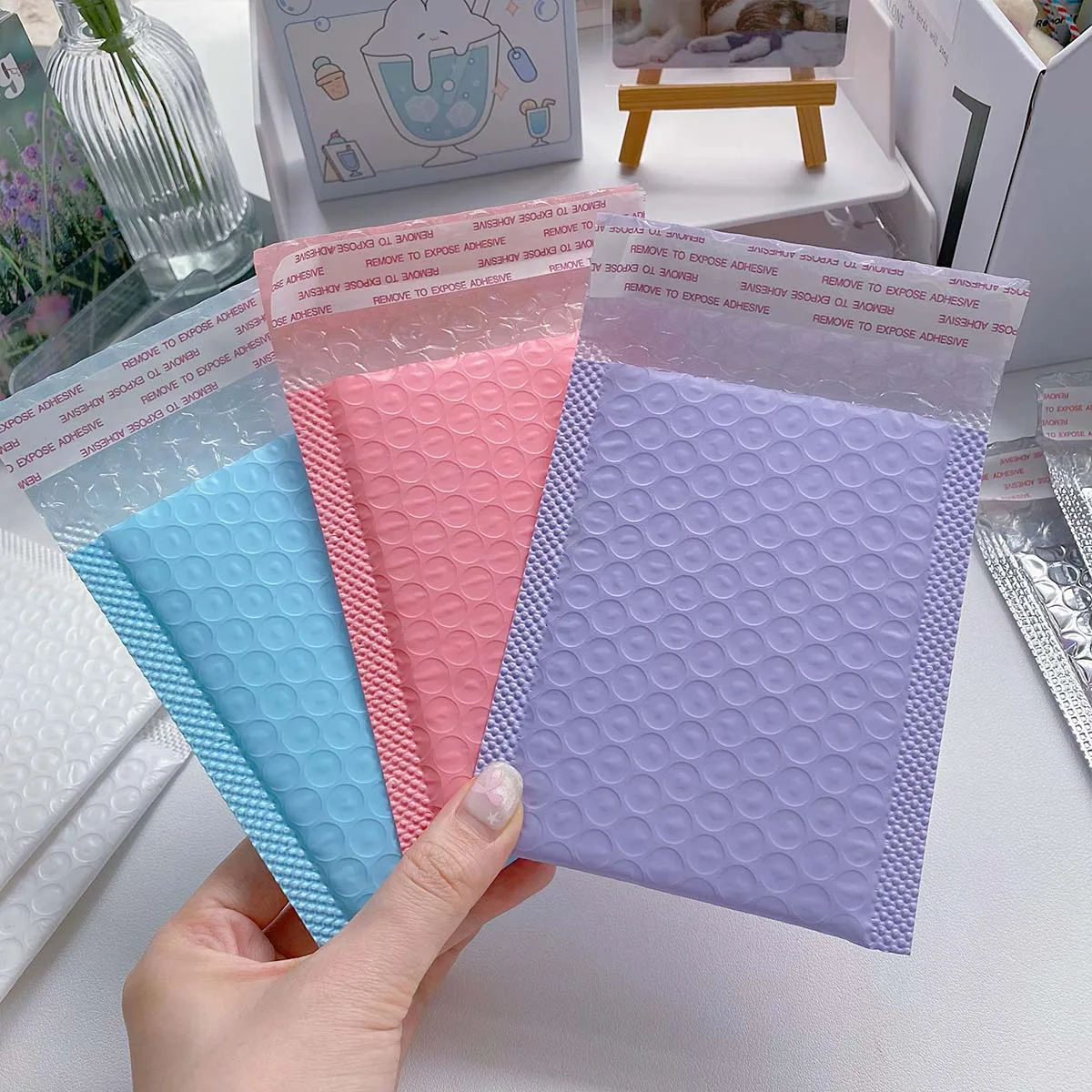 Bolsa de almacenamiento de 10 Uds., sobres coloridos acolchados con burbujas para correo comercial, paquete de entrega de envío autosellado, paquete exprés