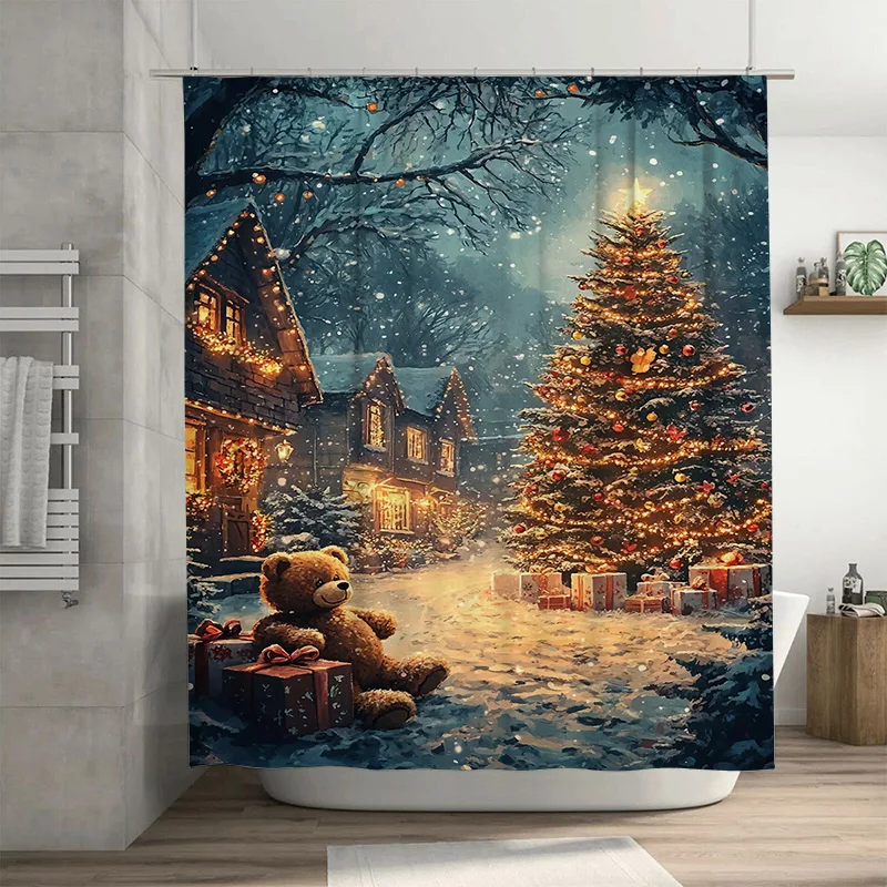 

Tuniu Charming Winter Village Bathroom Decor Shower Curtain Cozy Snowscape Holiday Festive Home Textile Unique Gift Idea Lovely