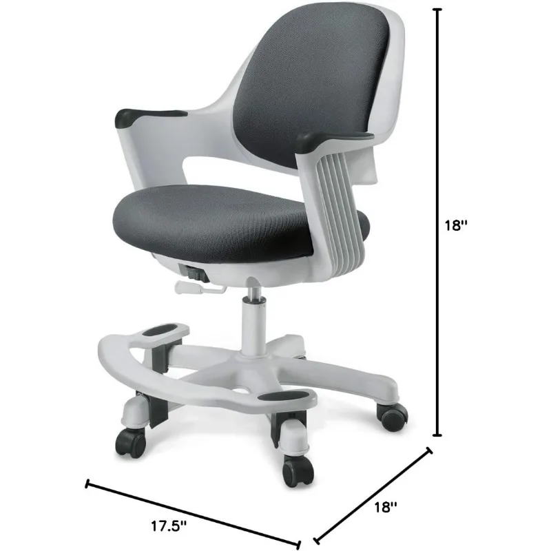 Silla de escritorio ergonómica para niños, sillón de ordenador ajustable con ruedas y brazos, color gris ciber