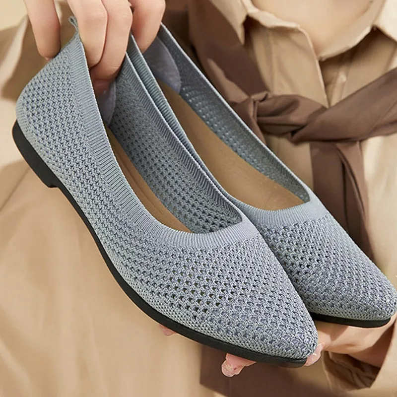 Women Flat Shoes Knitted Loafers Soft Sole Lightweight Breathable Slip on Women Casual Shoes Walking Ballet Women Flats view 5