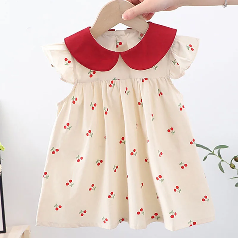 

Baby Girls Summer Dresses for Kids Cherry Printing Fly Sleeve Sweet Dress for Girls Baby Cotton Dress Children 's Casual Clothes