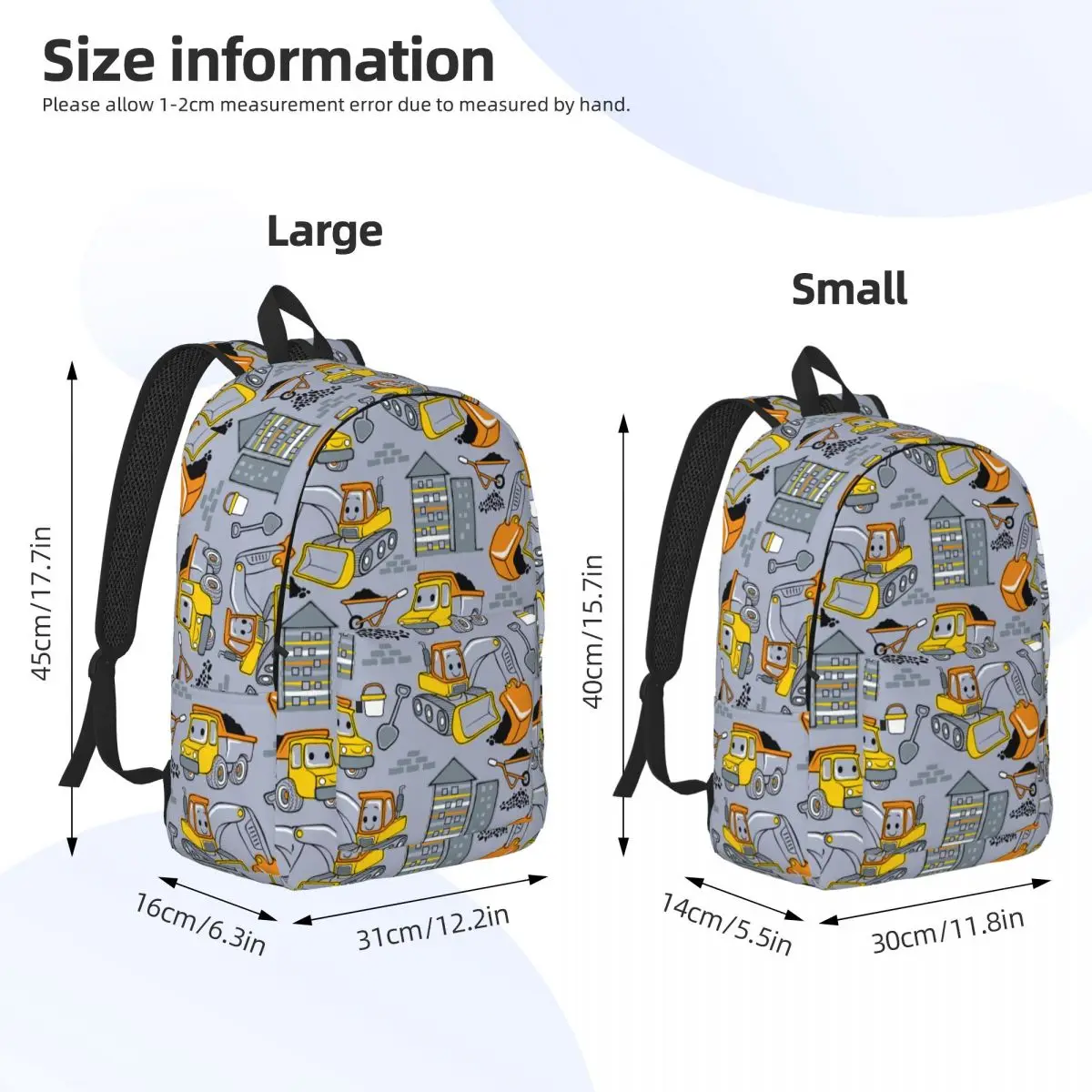 Cartoon Excavator Backpack for Boys Construction Vehicles Cartoon for Kids Schoolbag Bookbag Daypack