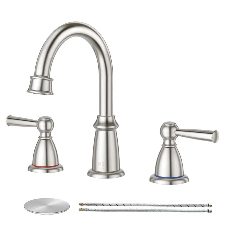 

Смеситель для ванной с 2 ручками, 3 отверстия, 8-дюймовый, с выдвижным сливным клапаном для перелива раковины, 3 элемента, матовый никель