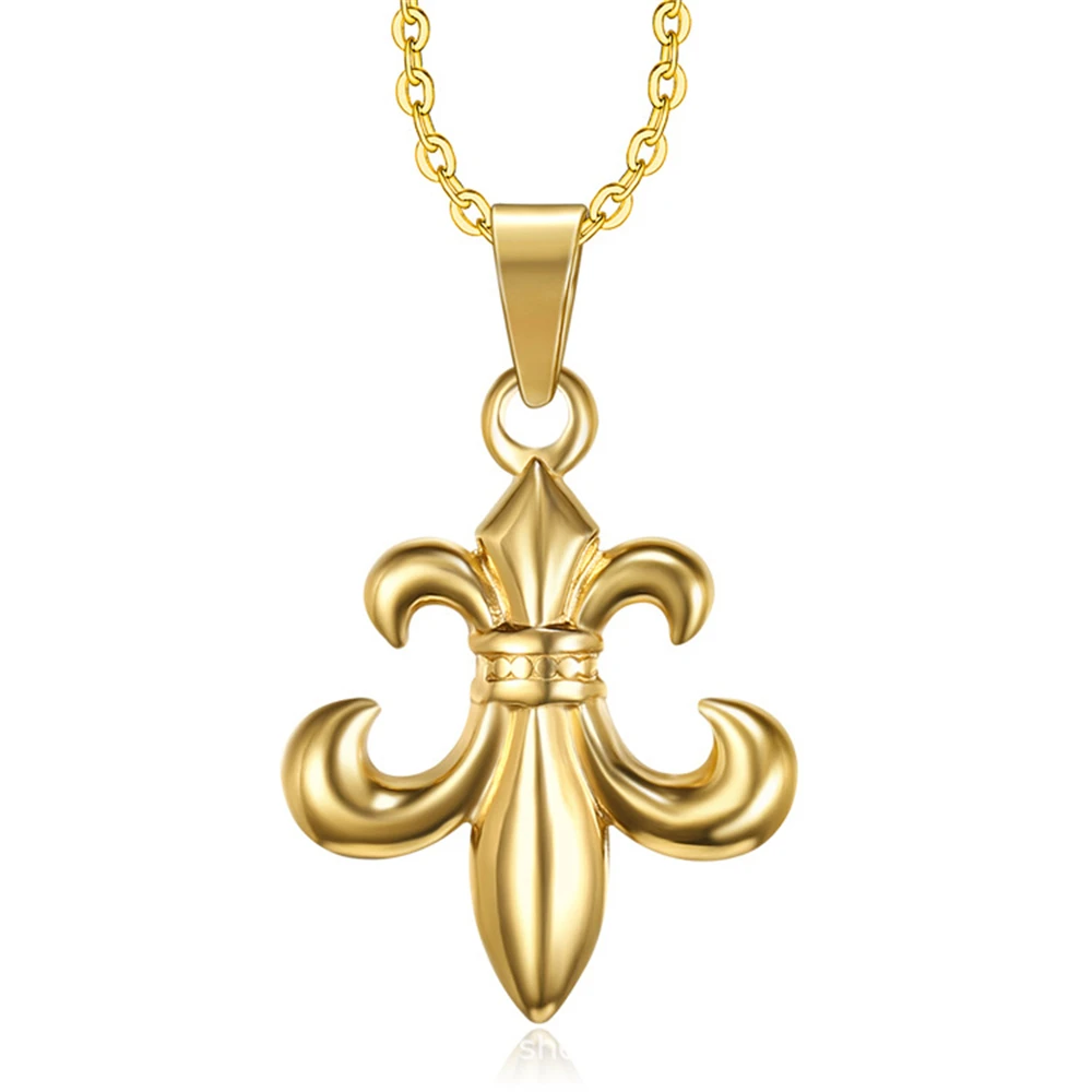 Fashion Fleur De Lis Flower Necklace Jewellery For Women Stainless Steel Chain Lily Pendant Collier Birthday Gift