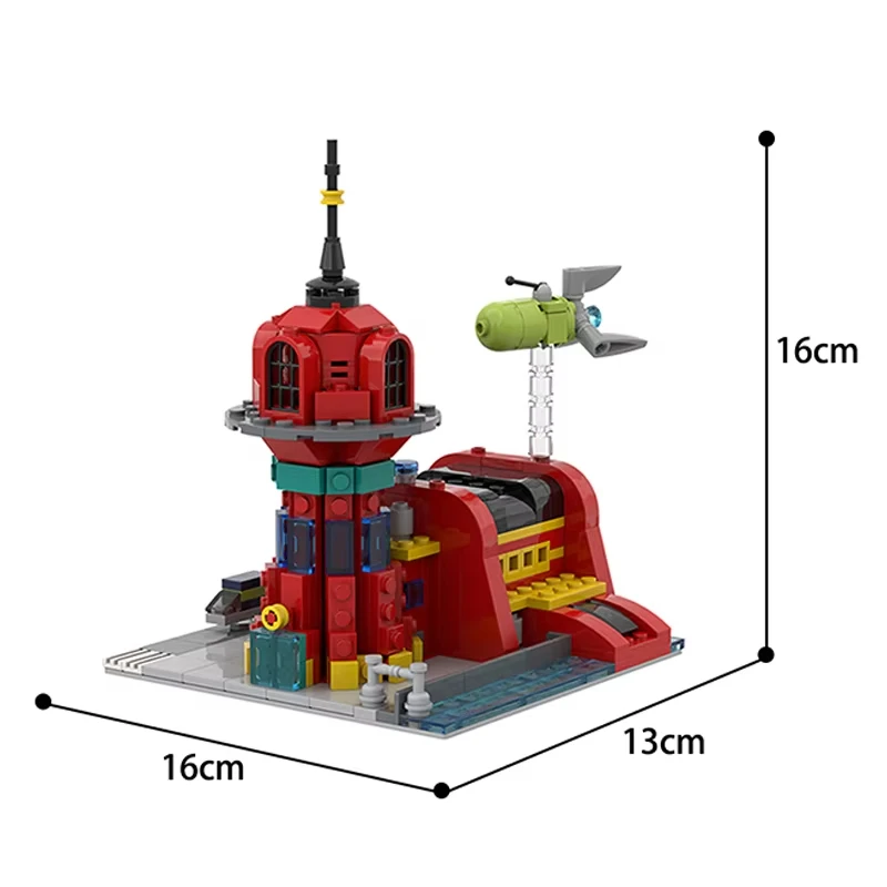 Movie City View Futurama Animation Planet Express Model Modular Technology Building Blocks Technical Station DIY Spaceship Toys