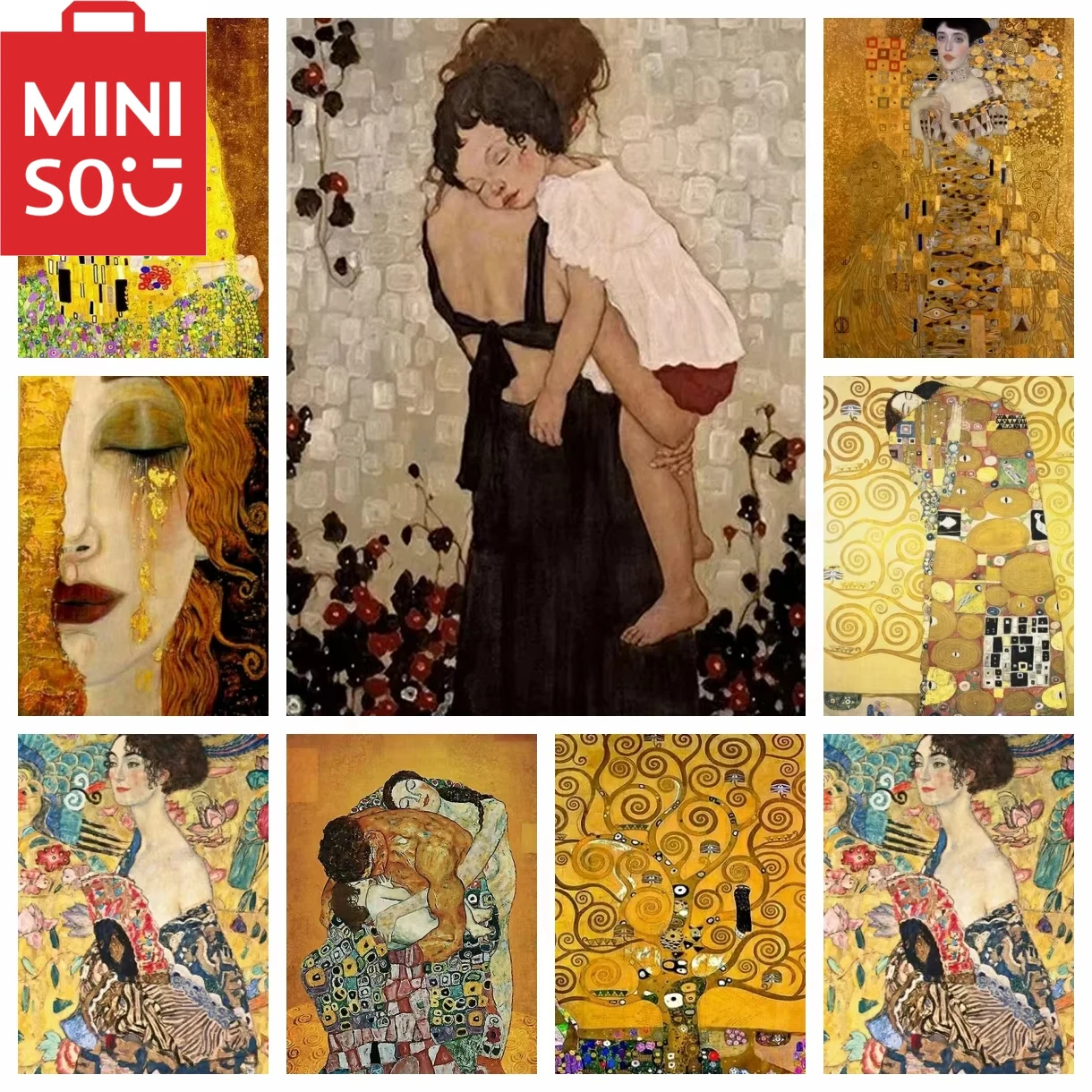 MINISO Ölgemälde nach Zahlen Figuren Gustav Klimt Freya Tränen Kuss Moderne handgefertigte Zeichnung Wand Schlafzimmer Dekor Geschenk Rahmen