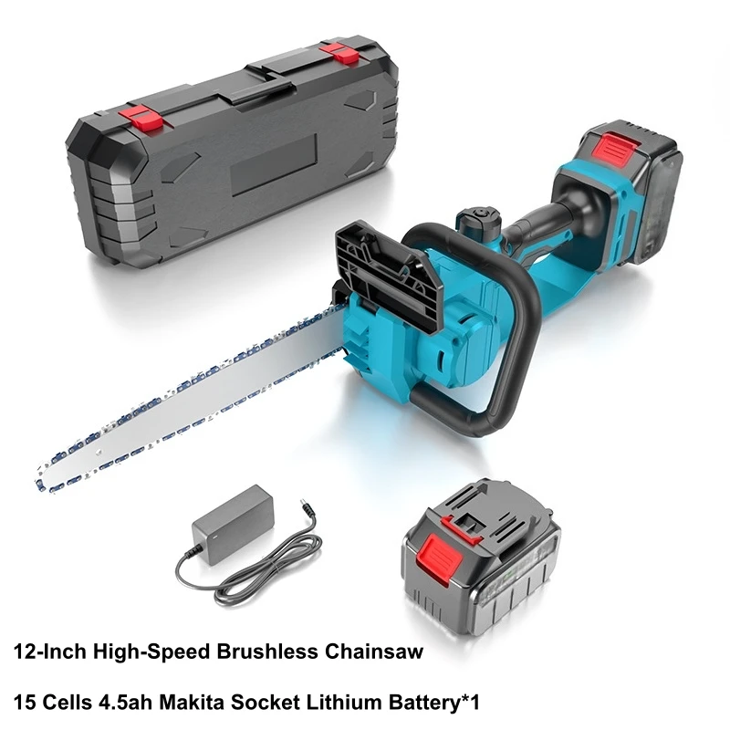 12-inch borstelloze lithium kettingzaag met hoge vermogen automatische oliepomp, huishoudelijke lichte bosbouwzaag, accu kettingzaag, elektrische zaag, oplaadbaar, 12 inch, Koreaanse elektrische zaag
