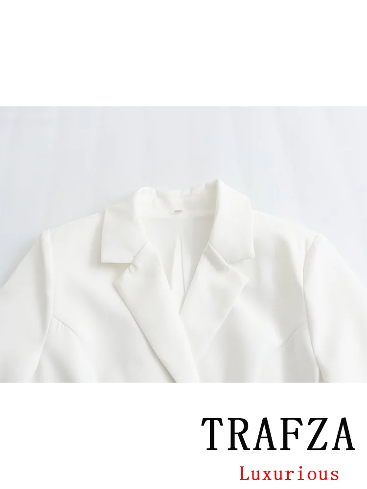 TRAFZA Vintage Casual Chic Women Dress Blazer V Neck Long Sleeve Ruffles Jackets Fashion 2024 Spring Summer Elegant Outwears