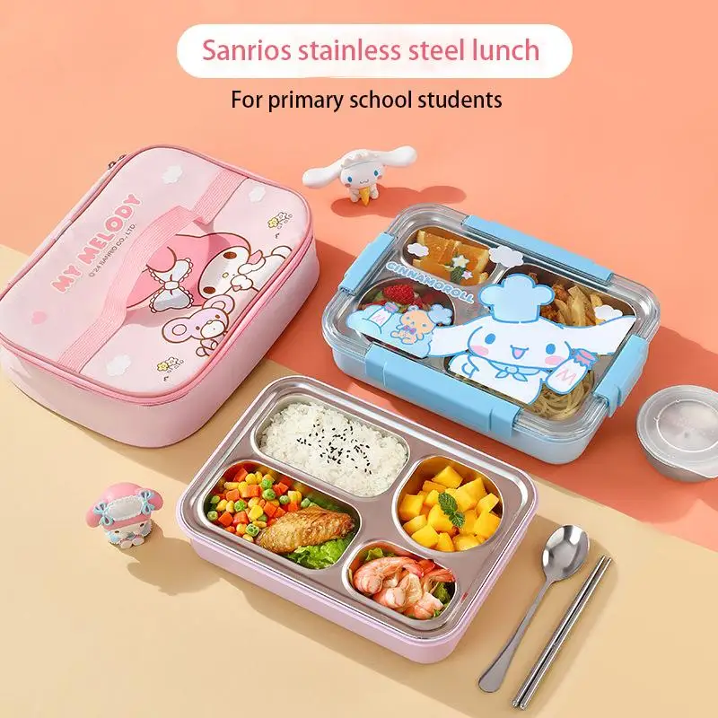 

Sanrios My Melody коробка для ланча из нержавеющей стали с разделением, мультяшный Коричный цвет, милая Полезная коробка для еды, милый подарок для девочки