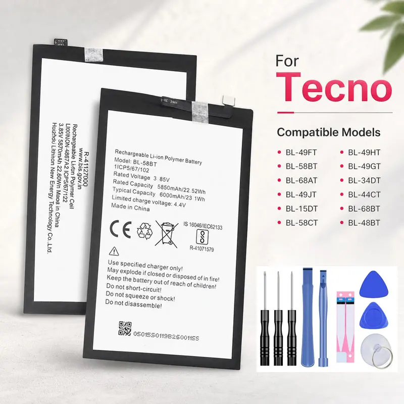 Ремонтная батарея BL-15DT для Tecno Camon/Spark/Pova/Phantom/Neo/POP 2/4/5/6/7/7T/8/9/12/15/16/17/18P CE9 CG6 KF6 LC7 LC8 CG8 Pro