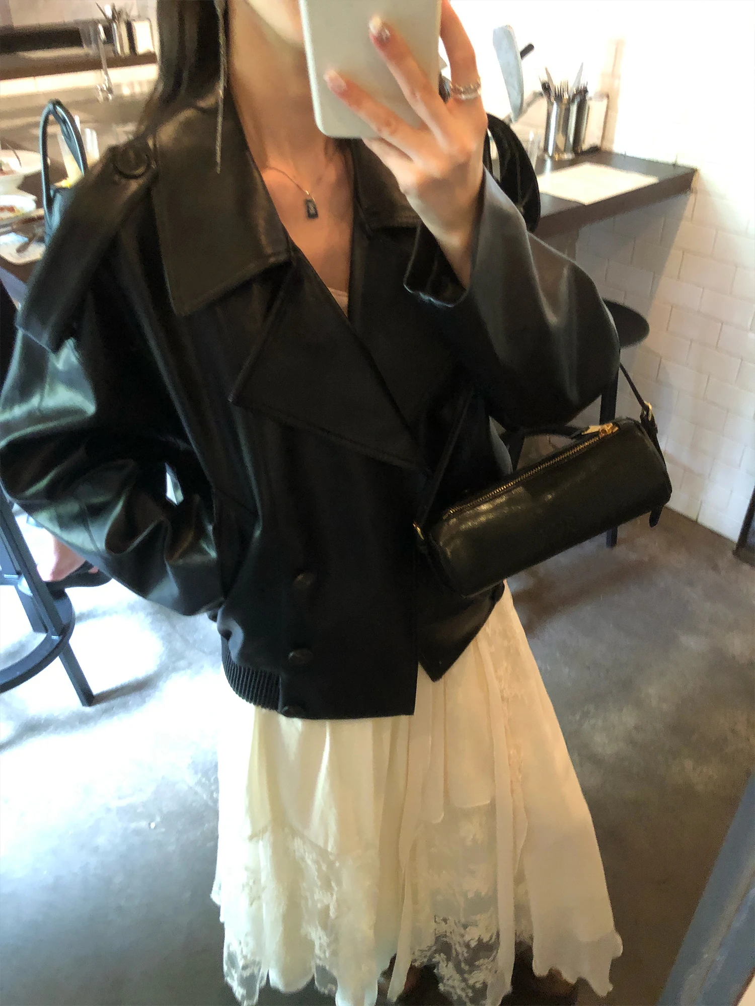 เสื้อแจ็คเก็ตหนัง PU สำหรับผู้หญิง แบรนด์ Pusumede ปกพับ ซิปปิด ทรงหลวม สไตล์วัยรุ่น คอลเลคชั่นฤดูใบไม้ร่วง