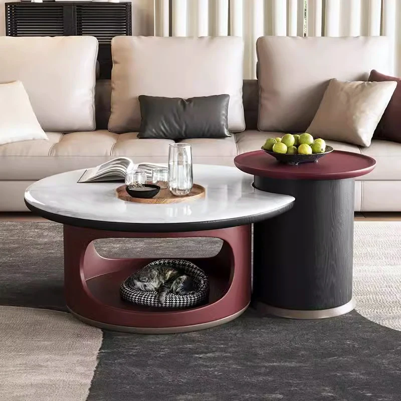 

Simple Microcrystalline Stone Coffee Table Combination Living Room Household Round Italian Light Luxury Pet Cat Nest Tea Table